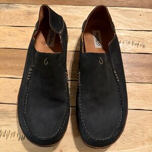 Olukai Moloa Black Leather Slip Ons Size 14